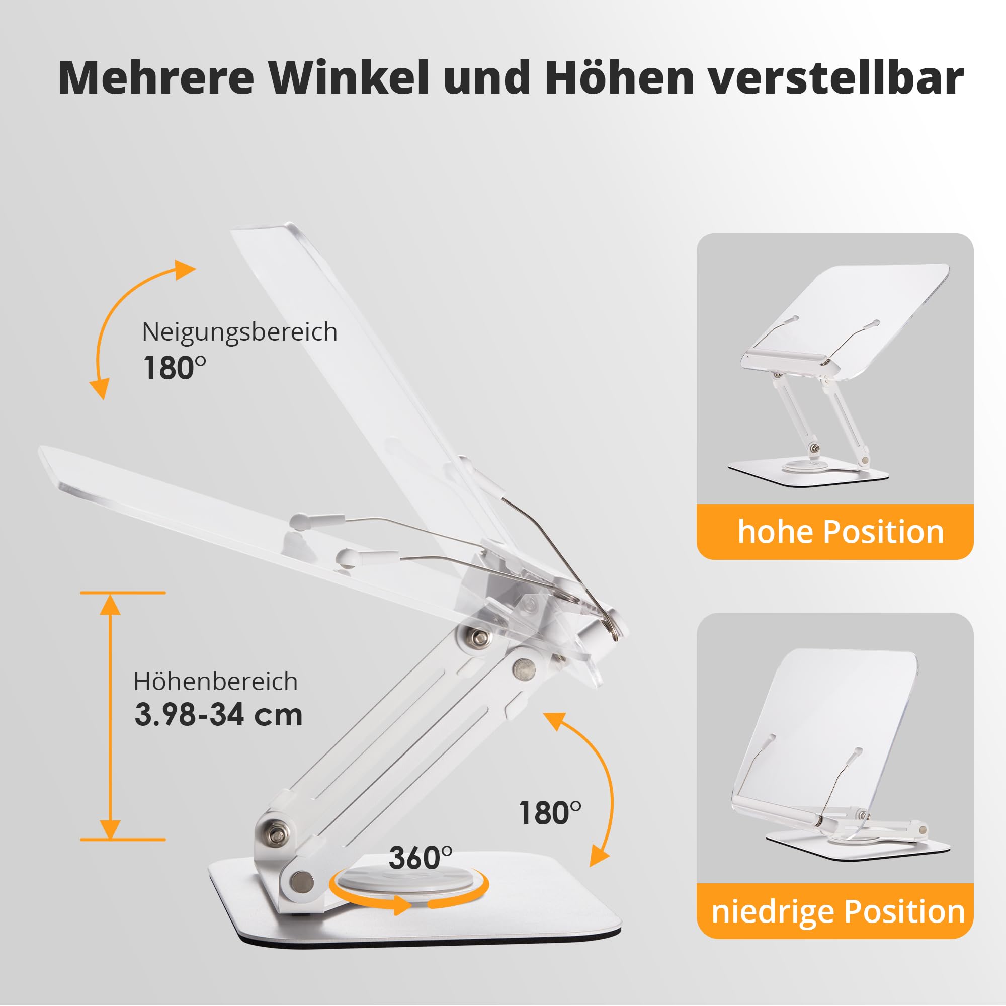 SupeDesk Supporto da lettura, regolabile con base in alluminio girevole a 360°, per bambini da 3,5 a 15 pollici, iPad, laptop, tablet, leggio, pieghevole e portatile