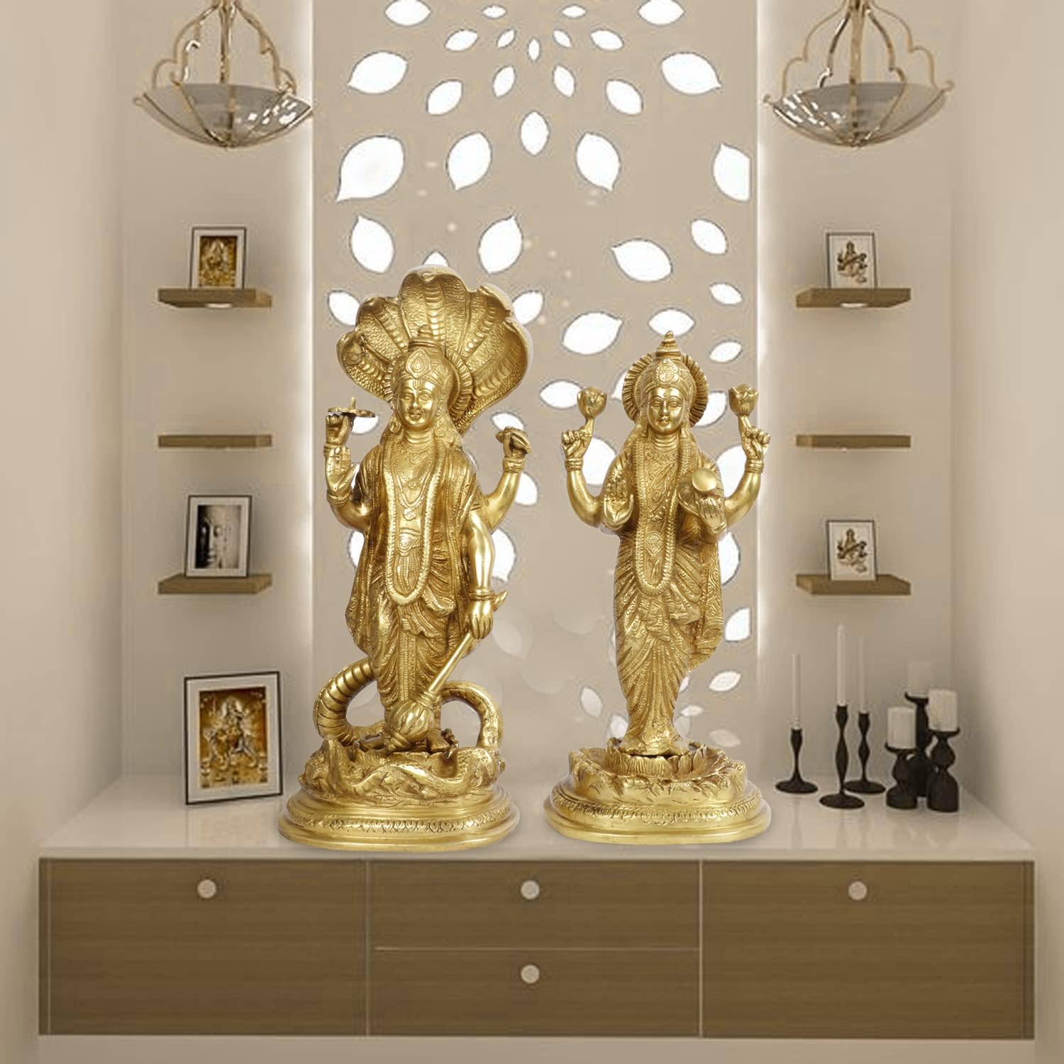 Artvarko Brass Big Lord Lakshmi Vishnu Idol Standing On Sheshnag, Bhagwan Murti Luxmi Venkatesh Lakshmi Narayan Sculpture Decorative Idols Statue for Home Décor Mandir Pooja Temple Gift 17 Inch.