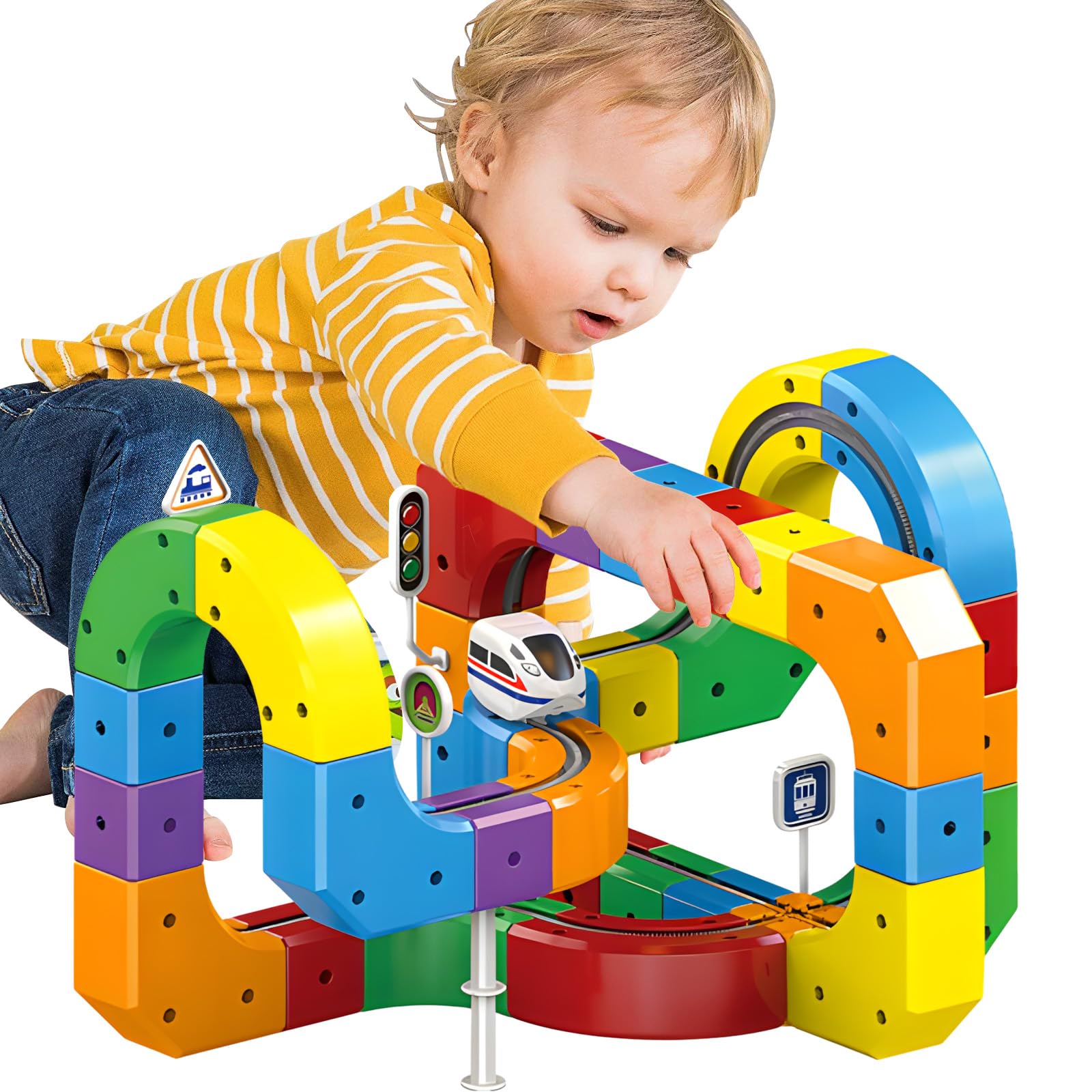 Train Électrique Enfant avec Piste 3D Anti-Gravité, 81 Pièces Circuit Flexible et Voiture Motorisée, Jeu de Construction STEM sur Les Forces Motrices, Cadeau Créatif pour Enfants 3-8 Ans