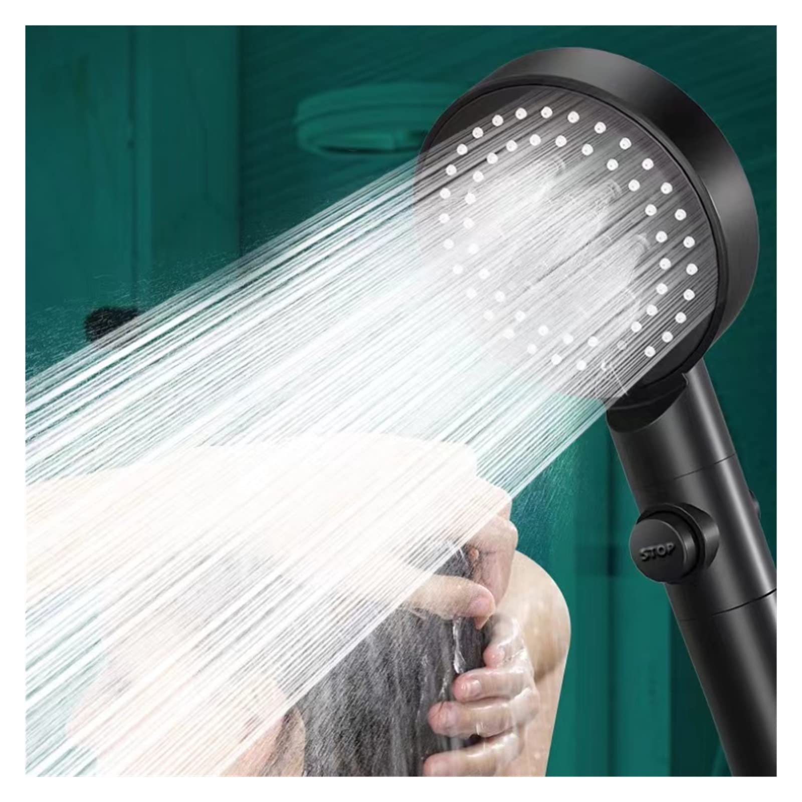 Alcachofa de ducha de alta presión con 6 modos ajustables, diseño de ahorro de agua, función de parada de una tecla, accesorios de baño de primera calidad para una máxima relajación