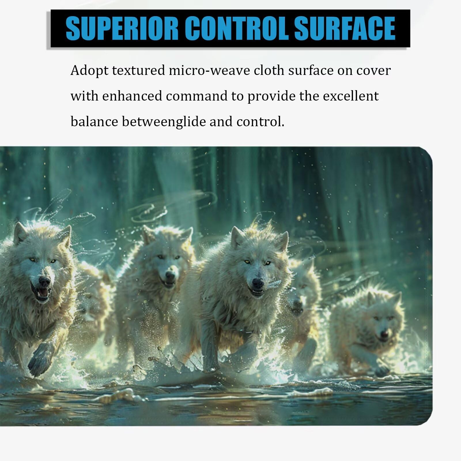 XXL Tappetino Mouse 1500x800 mm Gaming Lupo Sottomano Scrivania Ufficio, Bianco Mousepad Antiscivolo con Base Stabile, Tappeto per Mouse e Tastiera, Accessori Scrivania Gaming, Lavoro Creativo H0-1053