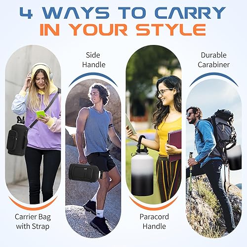 Miniatura 6 de RRYFOUR Botella de agua de 1 galón aislada, jarra de agua de metal con mango de paracaídas, popote y tapa flexible, funda para botella de agua de