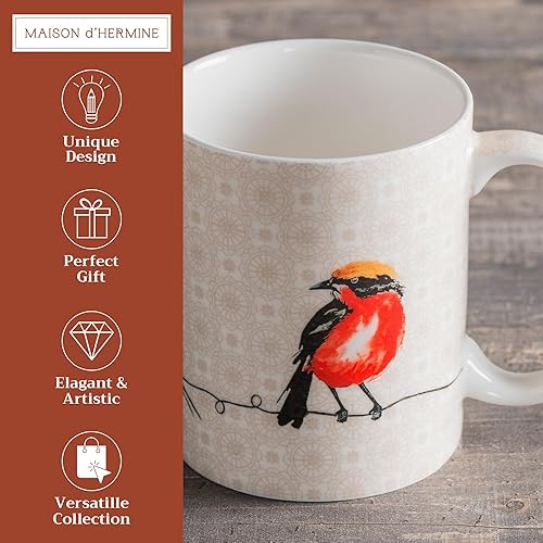 Miniatura 2 de Maison d' Hermine - Taza de café de porcelana fina Birdies on Wire con asa para bebidas calientes, café, capuchino, café con leche, cacao, té,