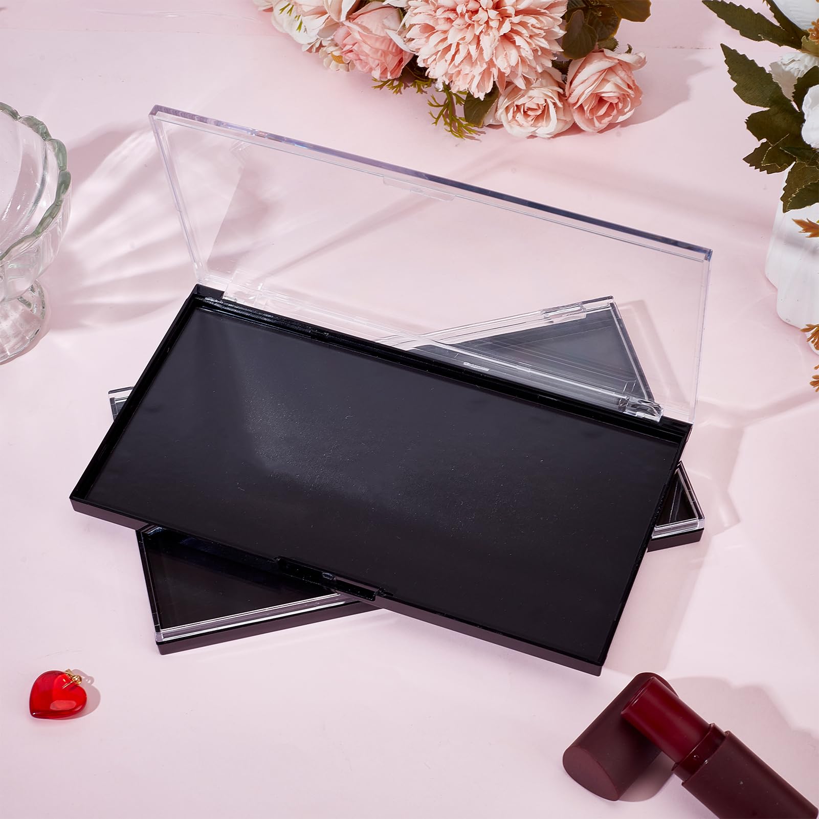 NICENEEDED 3 Paquete de Paleta de Maquillaje Magnética de 7.5 x 3.9 x 0.2 Pulgadas con Tapa Transparente, Caja de Almacenamiento Rectangular para Placas Dosificadoras de Maquillaje