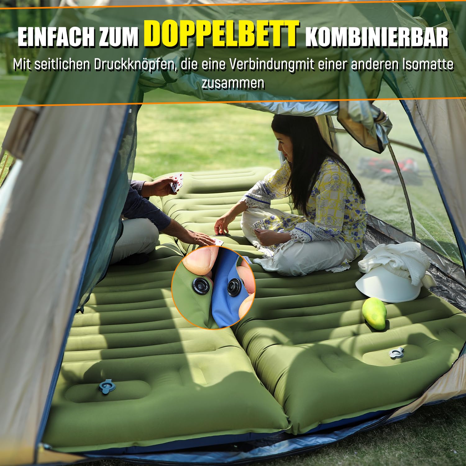 Myxslop Camping Isomatte ,12CM Verdicktes Luftmatratze Camping, Aufblasbare Matratze mit Fußpumpe & Kissen, Ultraleichte Schlafmatte Outdoor für Wandern, Strand, Reise, Zelt