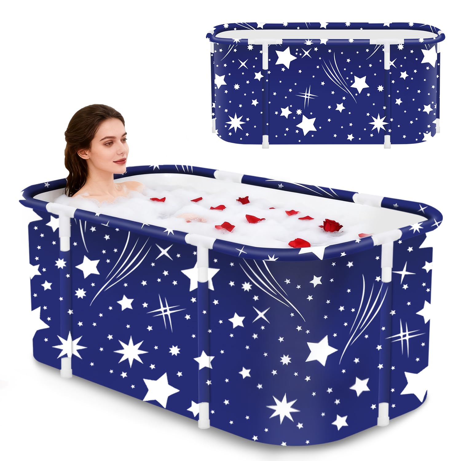 Portable Foldable Bathtub,Foldable Soaking Bathtub for Adults, Freestanding Bathtubs, Hot Bath Tub, Ice Bath, Family Bathroom SPA Tub 47.2x19.7x21.7inch (Star)