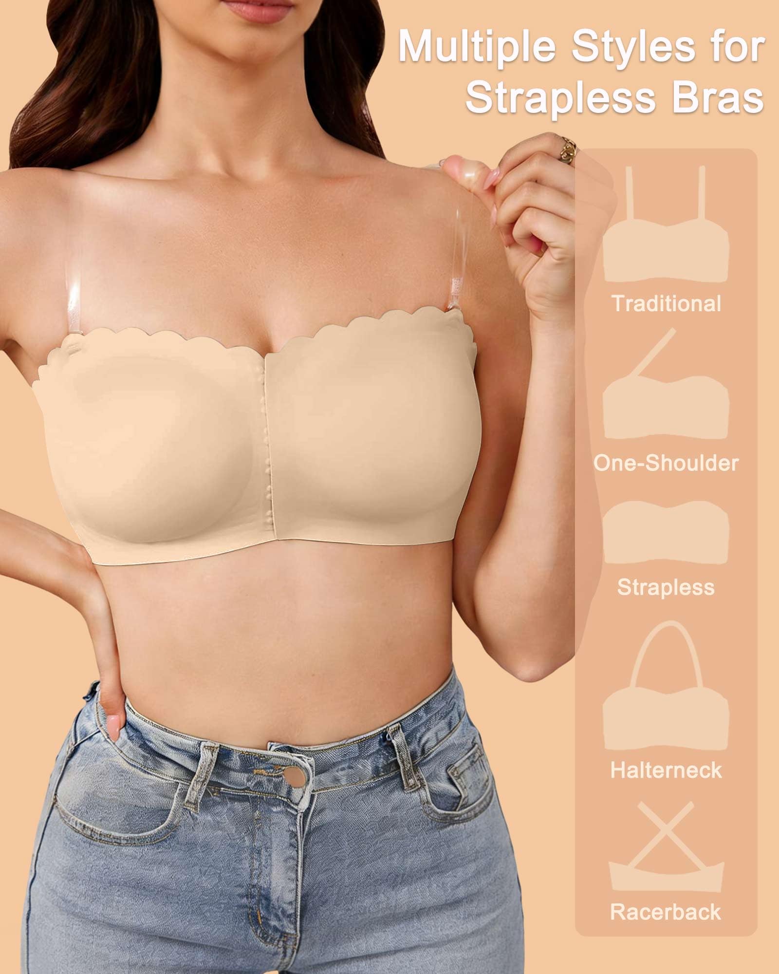 CheChury Sujetador sin Tirantes sin Aros Bandeau Top Push up para Mujer Comodos Sujetadores Tallas Grandes Multifunción Ajustables Bralette Invisible Reductor Costuras Básico Soporte Antideslizante