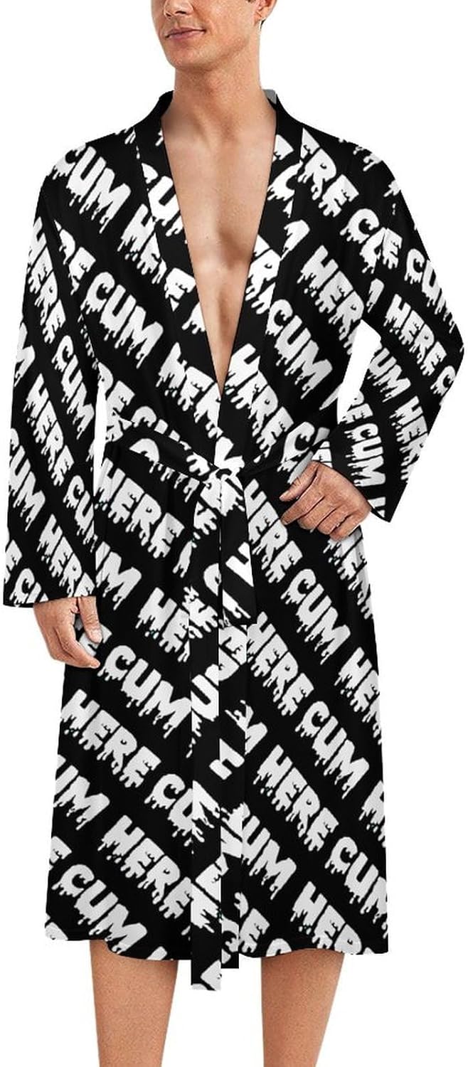 Cum Here Mens Robe Long Bathrobe for Women Bath Robes Lightweight Soft Printed Sleepwear