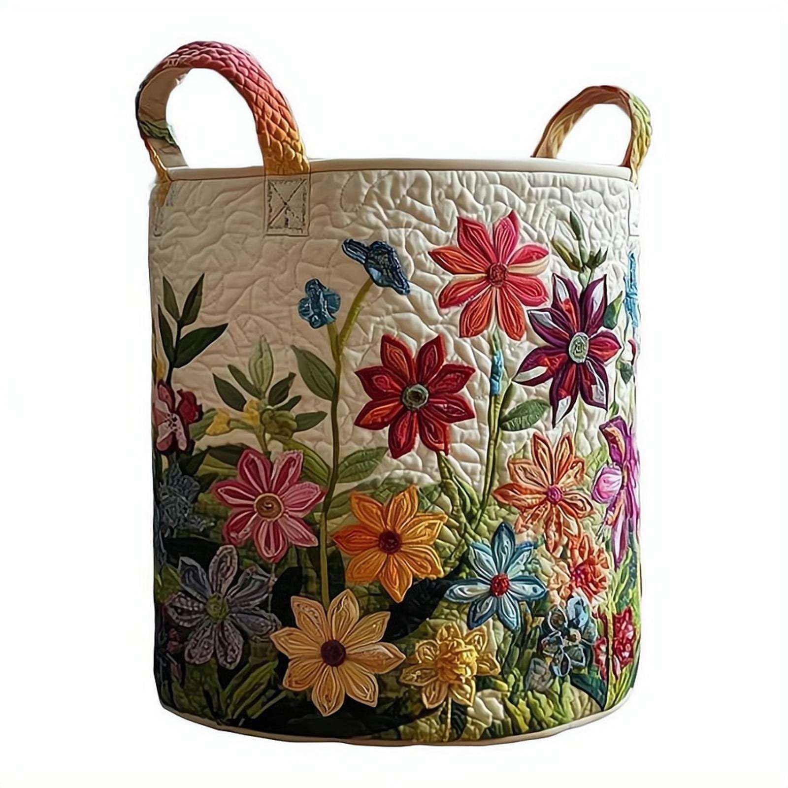 Quilted Laundry Basket With Handles,Boho Floral Fabric Storage Hamper,Multi-Functional Clothes Storage Basket,Large Soft Collapsible Quilted BasketS For Nursery,Bedroom,Laundry Room,Clothes & Toys