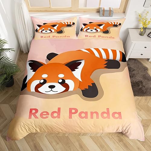 Miniatura 3 de Feelyou Juego de funda de edredón de panda para niños, juego de ropa de cama de panda rojo para niños y niñas, con temática de animales de dibujos