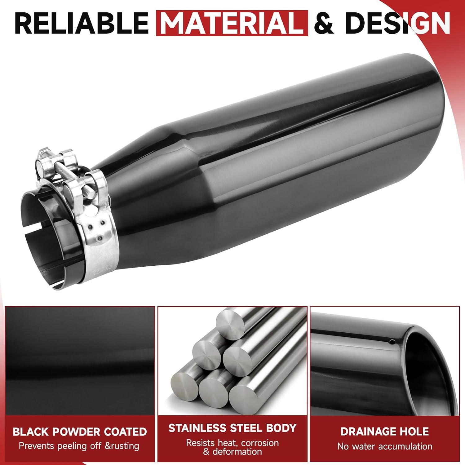A-KARCK Exhaust Tips Black 2.25" Inlet, Muffler Tip with Never Fading and Peeling Coating, 2.25" Inlet to 3.5" Outlet 12" Long