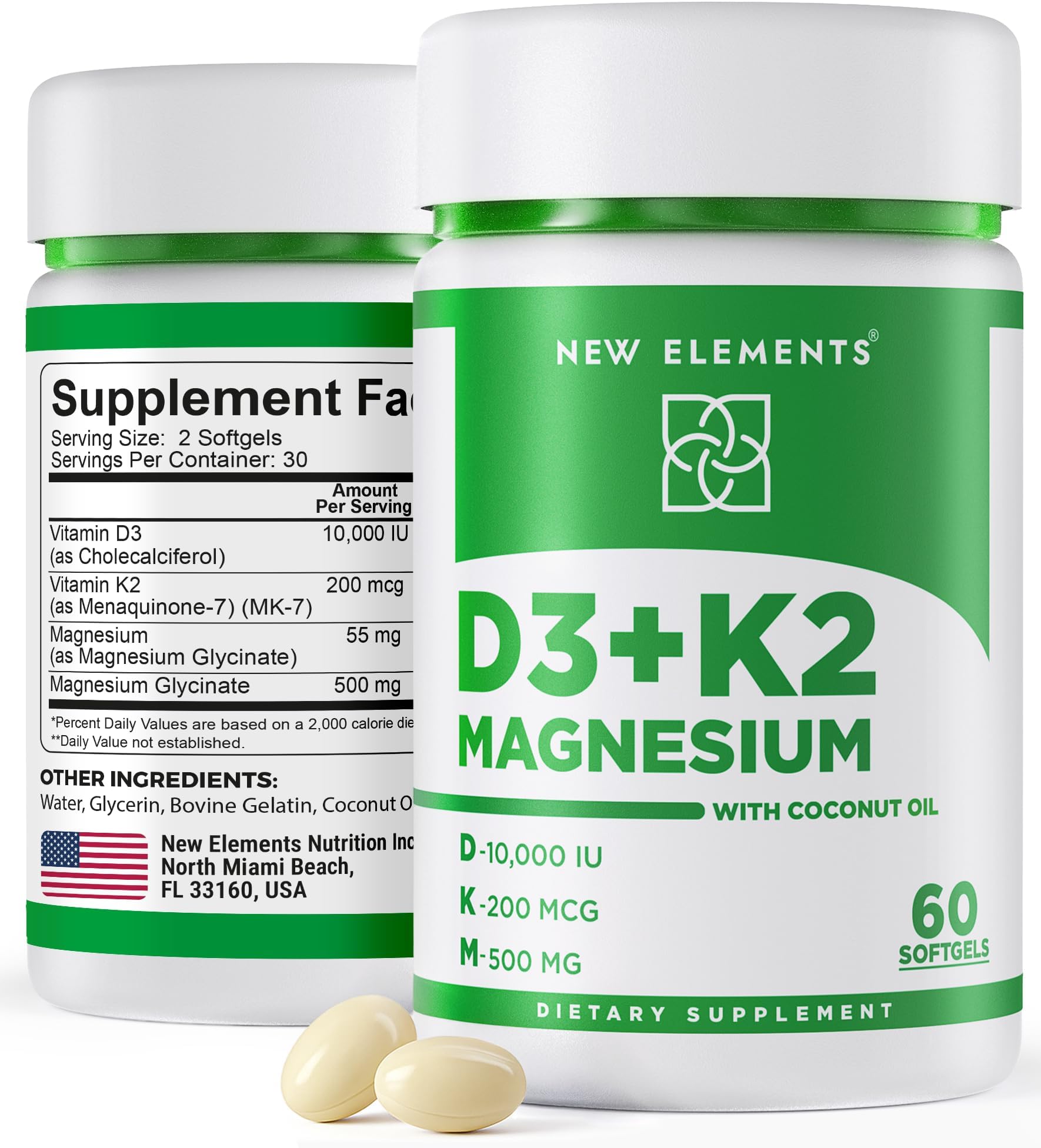 Vitamin D3 K2 10,000 IU with Magnesium Glycinate 500mg - Bone Health, Immune Support, Energy & Mood - Non-GMO, Gluten-Free, Sugar-Free Softgels for Women & Men (60 softgels)