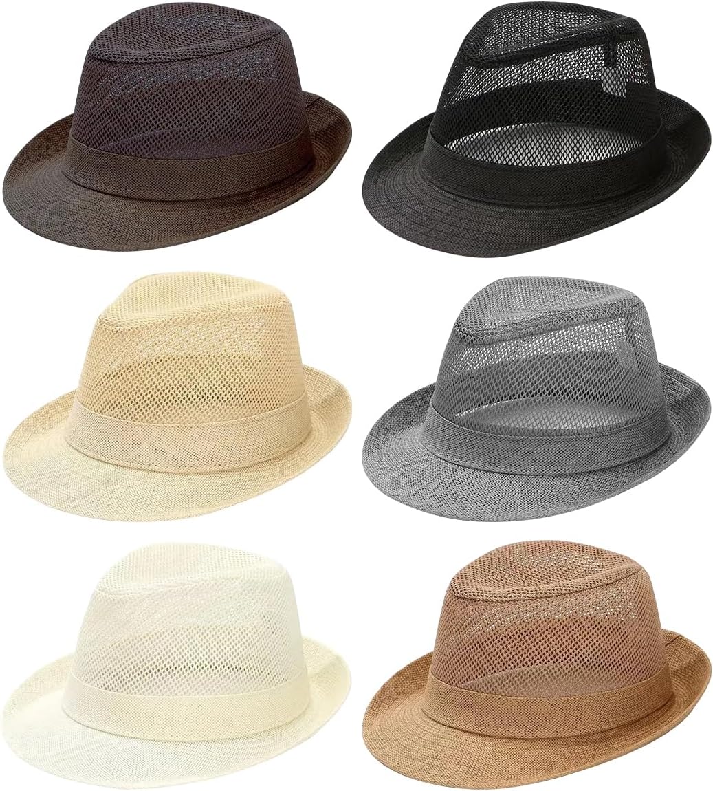 Summer Straw Sun Hat for Men Women, Breathable Mesh Panama Travel Fedora Beach Cap