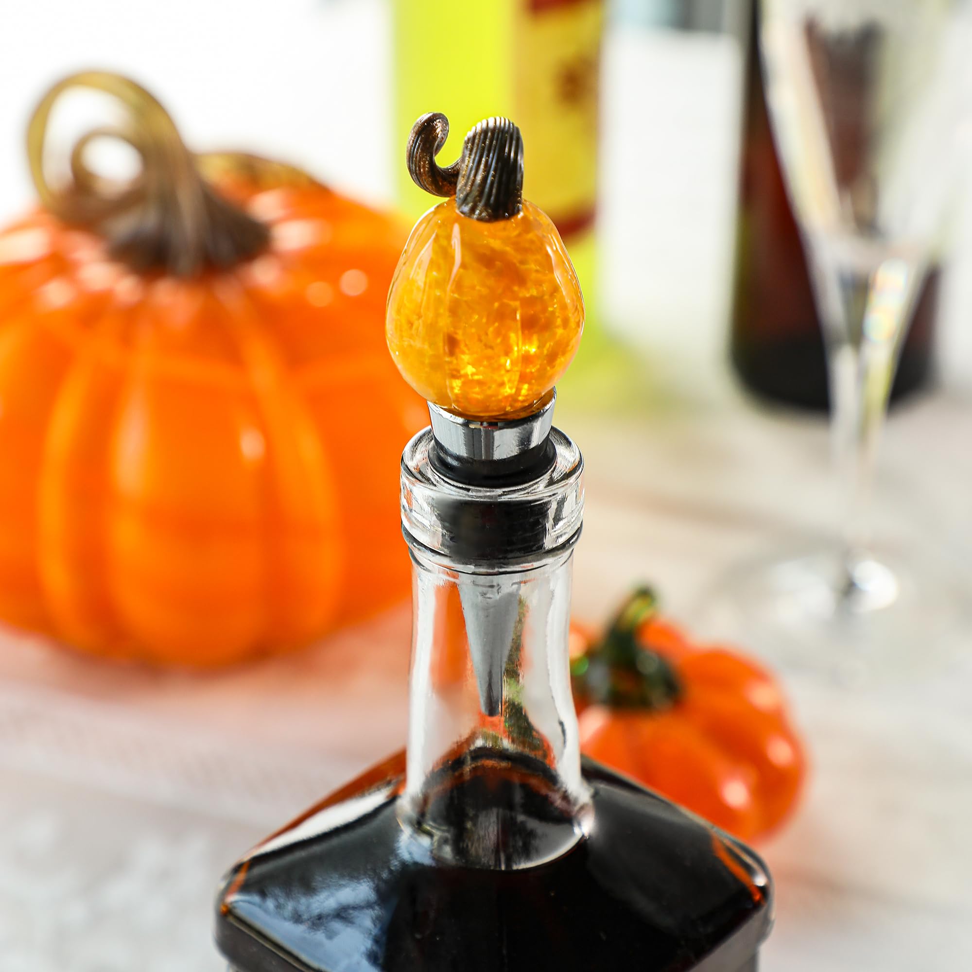 Tapones de vidrio soplado a mano de 4 pulgadas para botellas de vino, tapones reutilizables para botellas de vino, decoraciones de bebidas, Halloween, fiesta de Acción de Gracias, decoración artística 2