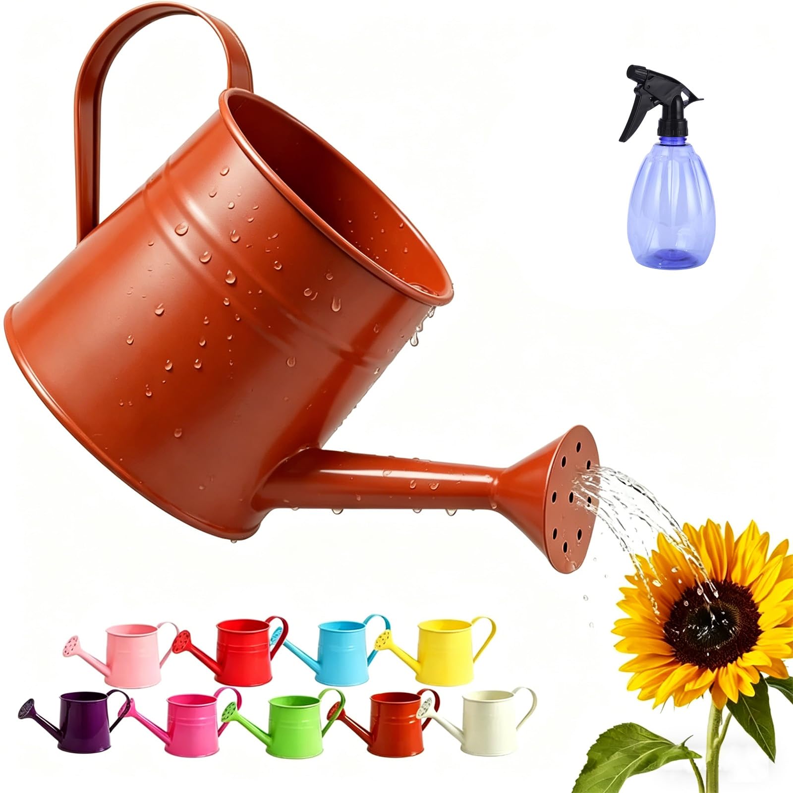 White Metal Watering Can, 1L Tinplate Watering Kettle with Long Spout & Ergonomic Handle, Durable Vintage Sprinkling Can for Flowers, Garden, Indoor, Outdoor,lawn (1pc-c)