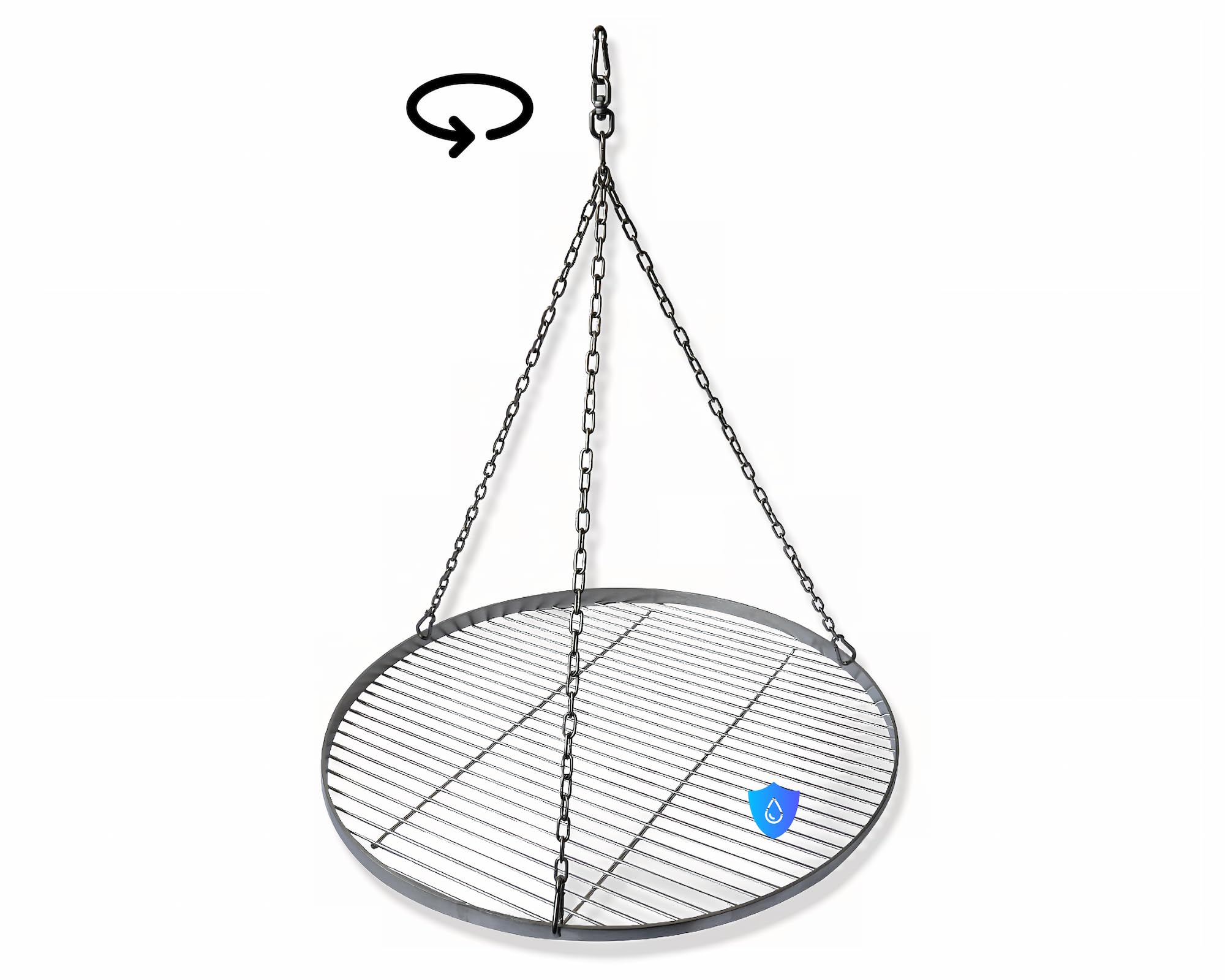 Edelstahl Grillrost Restposten Ø 60 cm – Feingliedriger Grillrost, rund mit Drehwirbel, rostfrei, mit Reling als Grillgut-Absturzsicherung, für Schwenkgrill, Grill Gitter