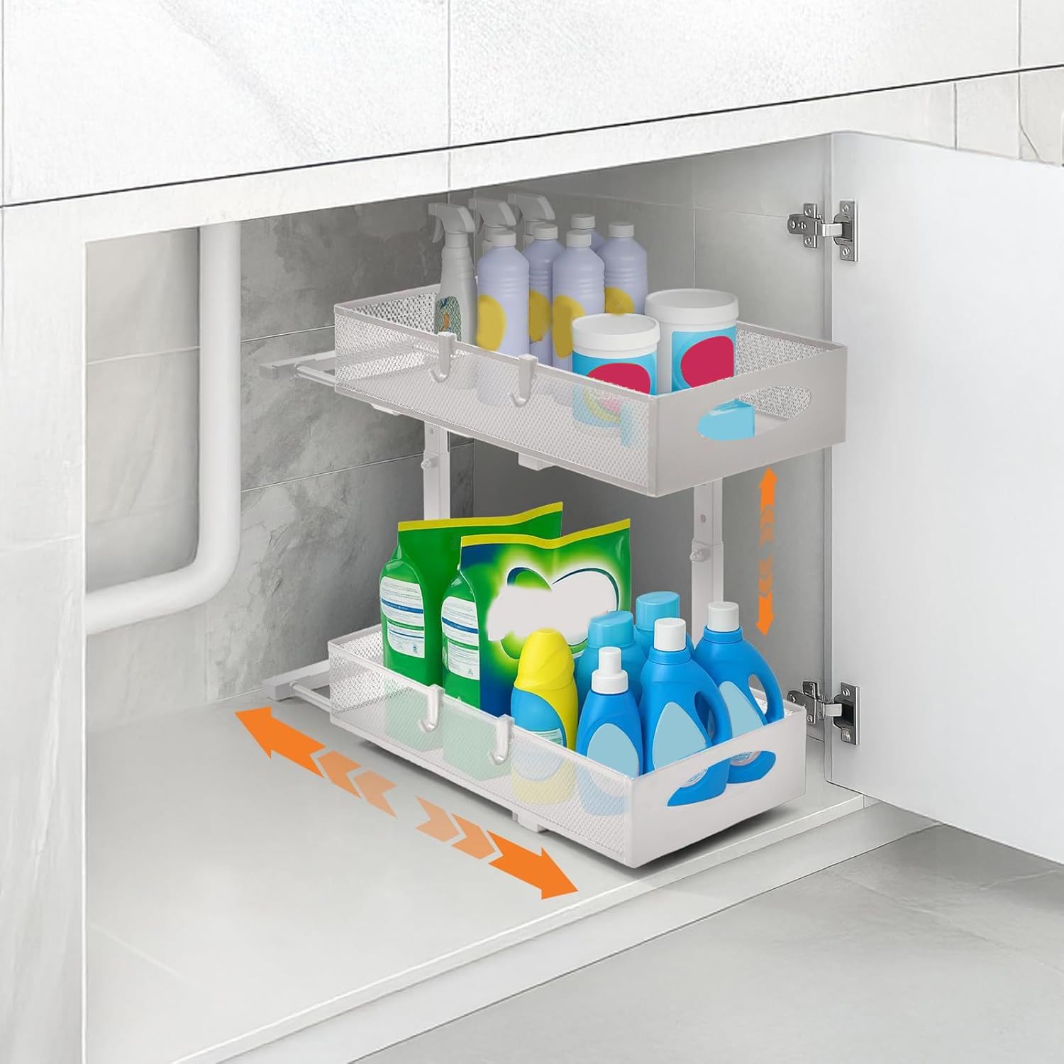 Genérico Organizador bajo el Fregadero - Estante Extraíble De 2 Niveles Para Armario Y Lavabo,Estante Organizador Ajustable En Altura Para Cocina Armario Hogar Cuarto De Lavado Y Baño