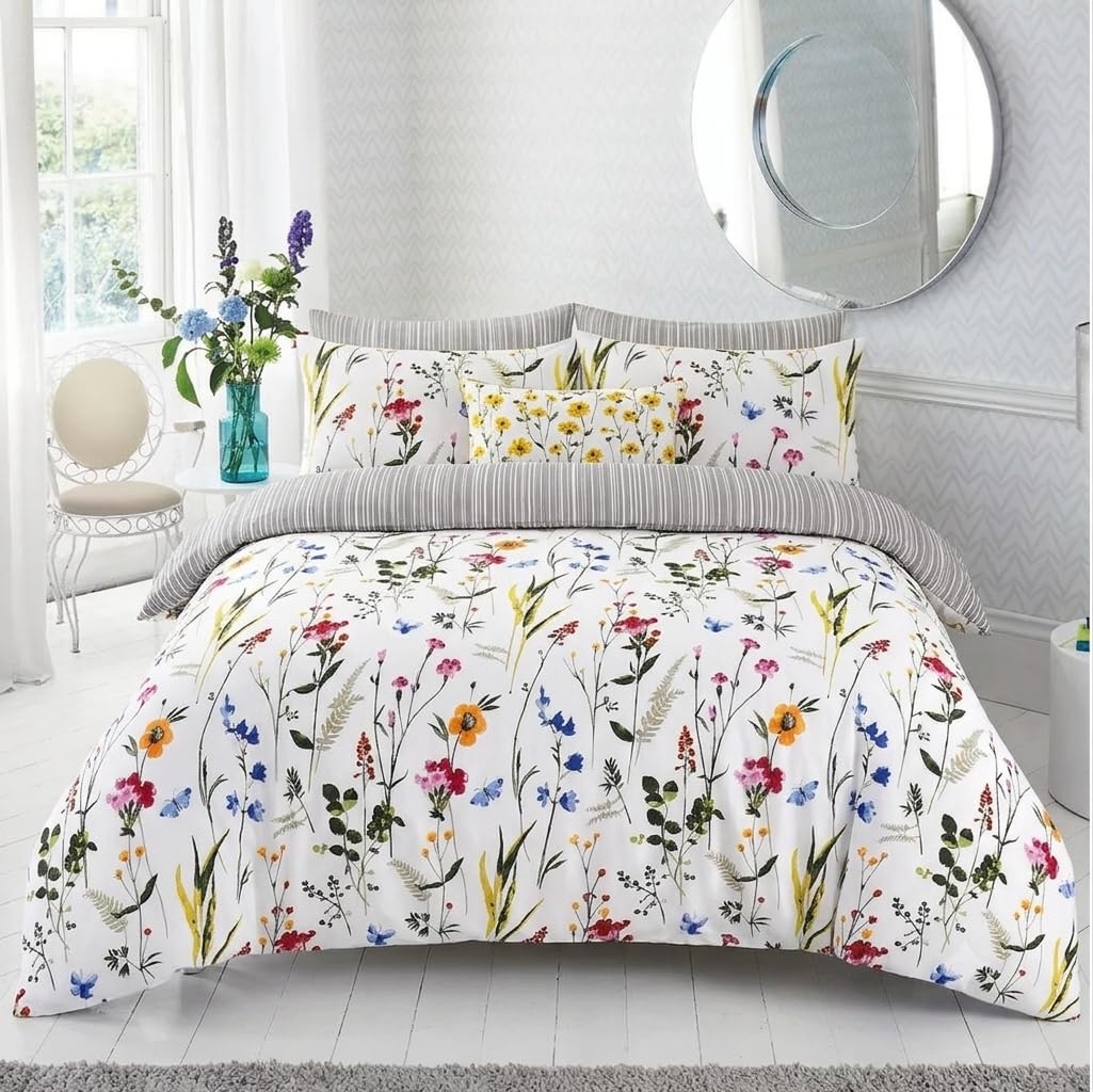 MK Home Textile King Size Duvet Cover Sets Premium Printed Reversible Floral Design Soft Brushed Microfibre Bedding Sets King Size with Pillowcases Easy Care Machine Washable (King, Lily Flower)