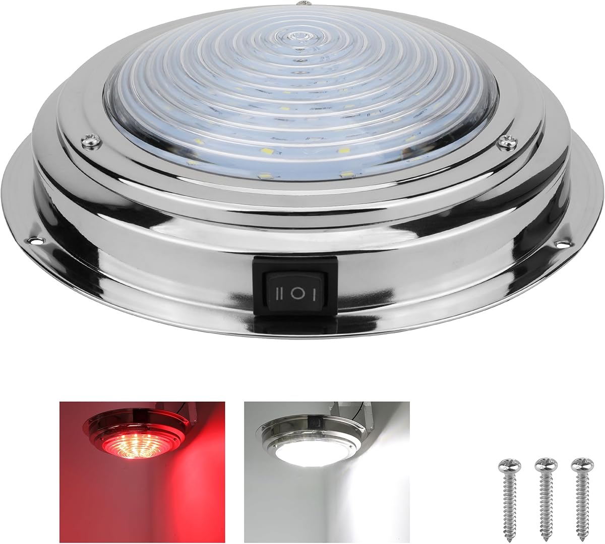 Marine Boat Dome Light 12V LED Marine Lights Interior with Toggle Switch 7" LED Boat Cabin Lighting with Stainless Steel Surface Mount
