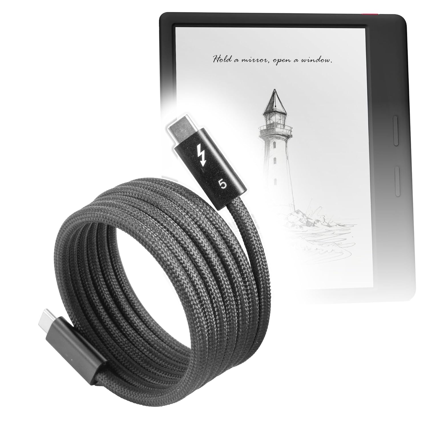 BoxWave Cable Compatible with Musnap Ocean (7 in) - SnapWrap Thunderbolt 5.0 Cable (5ft 240W), Magnetic Self-Coiling Nylon Braided Retractable - Jet Black