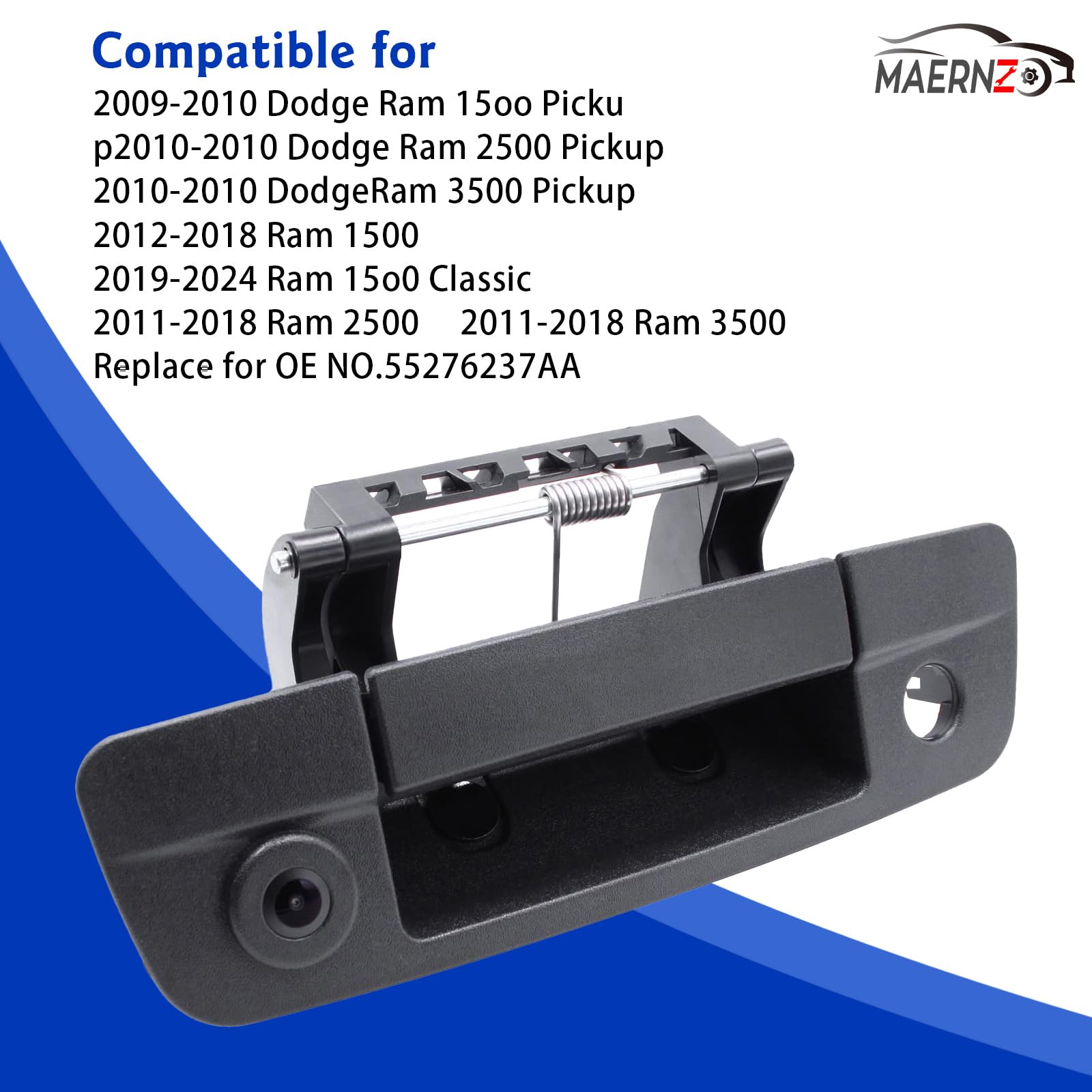 Maernz Dodge Ram Rear View Backup 68044904AG with Camera Tailgate Handle Compatible with Dodge Ram 1500(Years 2009-2017),2500 3500 (Years 2010-2017)Tailgate Door Handle Replacement Camera(Color:Black)