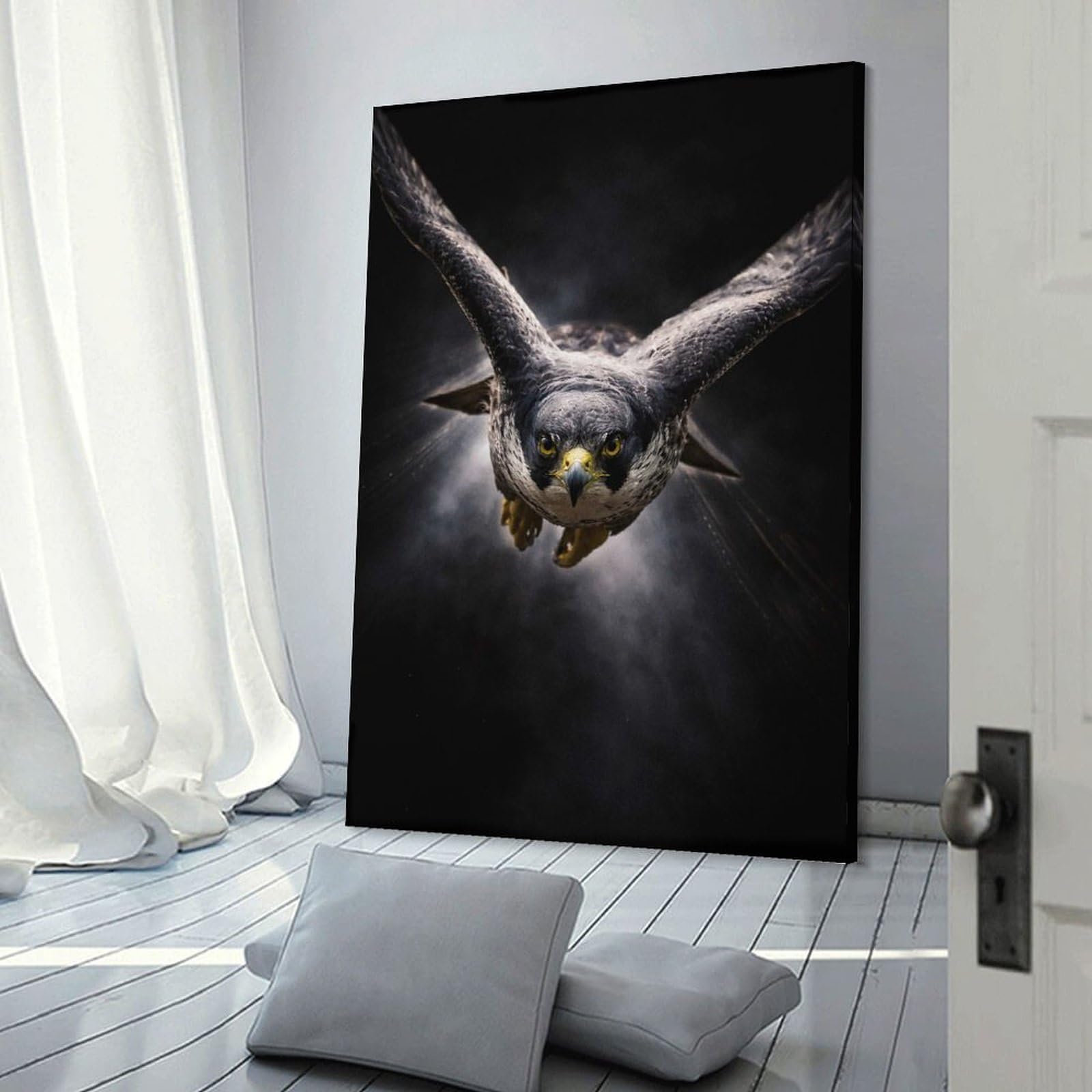 Junmoney Peregrine Falcon in Flight Decorative Wall Artwork 24x36inch(60x90cm), for Living Room, Bedroom, Office Or Hallway, Decorative Artwork with Broad Appeal