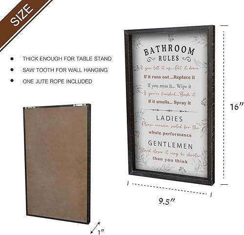 Miniatura 2 de Buecasa Funny Bathroom Rules Sign - Solid Wood Farmhouse Restroom Decor - Rustic Framed Wall Art for Toilet Restroom 16x9.5 Inches Vertical