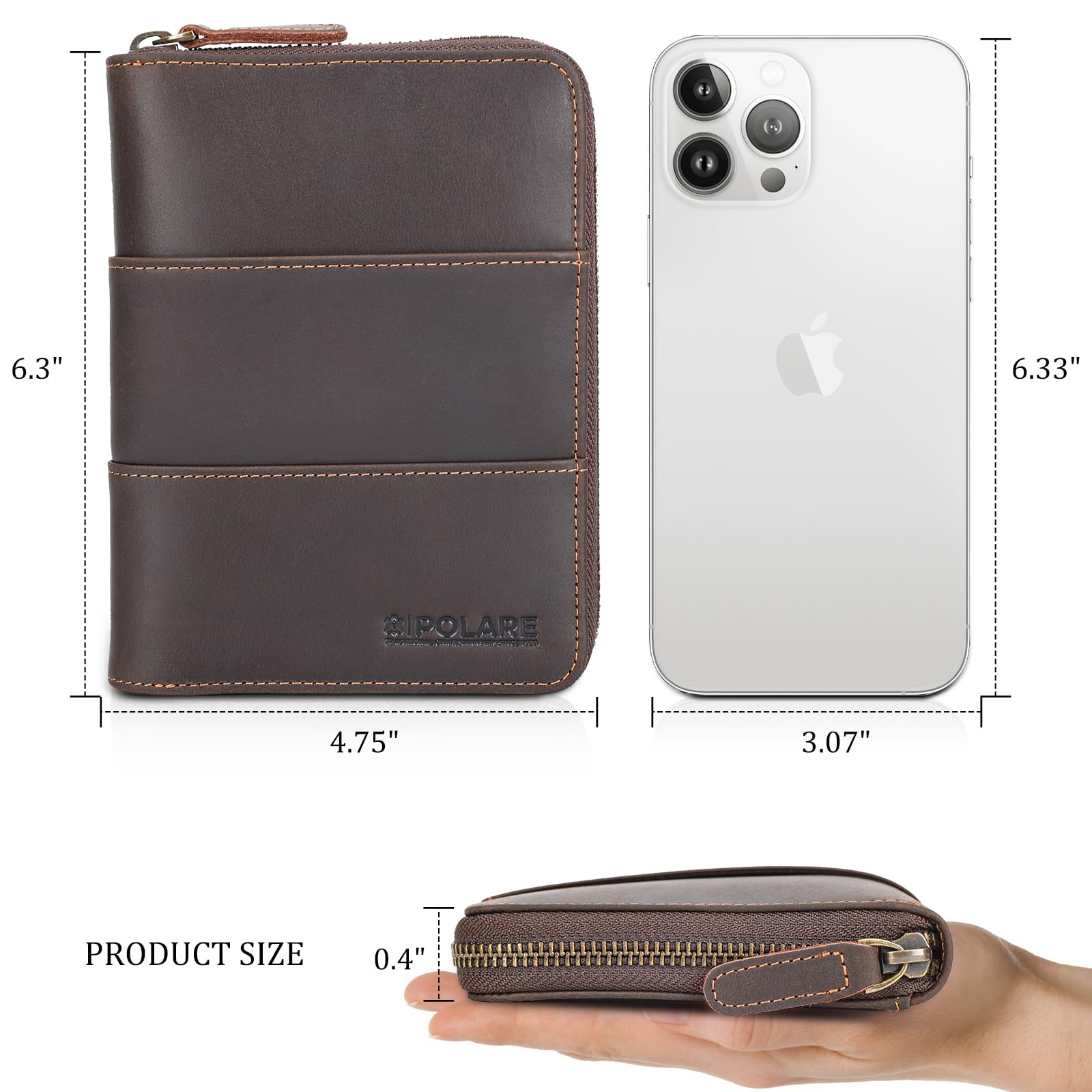 Polare - Cartera de Viaje de Piel Completa con Cremallera YKK y Bloqueo RFID para 2 pasaportes, marrón Oscuro con Ranura AirTag, Vintage
