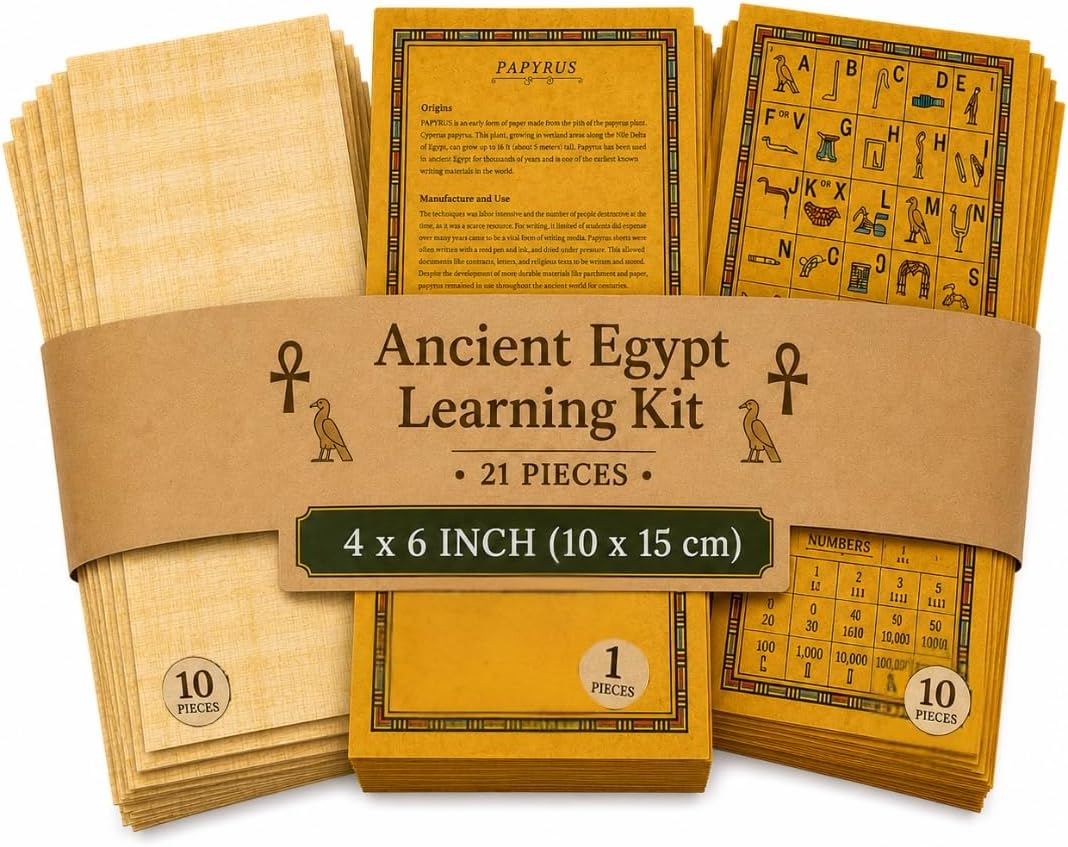 CraftsOfEgypt Set 10 Egyptian Papyrus Paper 4x6 inch (10x15 cm) - Ancient Alphabets Papyrus Sheets-Papyri for Art Project, Scrapbooking, and School History - Ideal Teaching Aid Scroll Paper