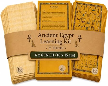 CraftsOfEgypt Set 10 Egyptian Papyrus Paper 4x6 inch 10x15 cm - Ancient Alphabets Papyrus Sheets-Papyri for Art Project, Scrapbooking, and School History - Ideal Teaching Aid Scroll Paper