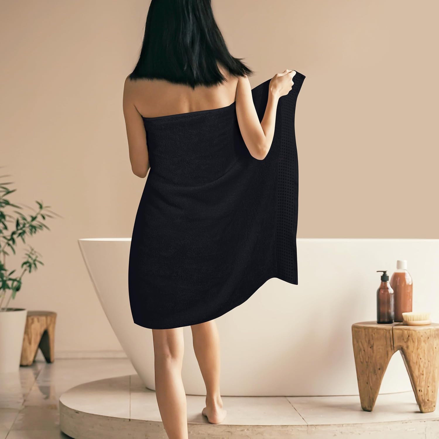 GLAMBURG 100% Cotton Oversized 2 Pack Bath Sheets 35x70, Ultra Soft Highly Absorbant Compact Quickdry & Lightweight Large Bath Sheet Set, Ideal for Gym Travel Camp Pool - Black - Image 4