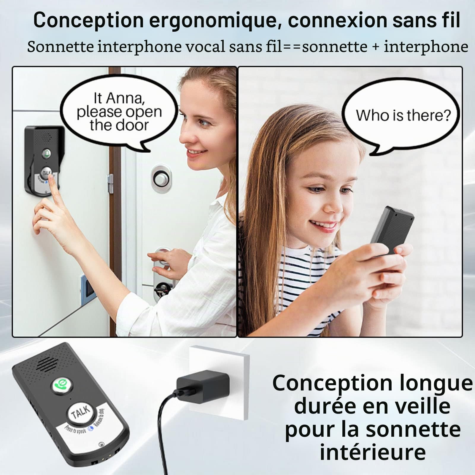 Interphone sans Fil à Longue portée 1500 mètres, avec 2 récepteurs intérieurs, Communication bidirectionnelle, Volume réglable, étanche aux intempéries pour la sécurité Domestique