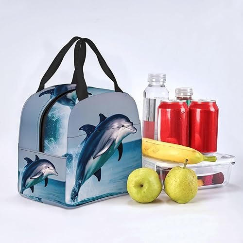 Miniatura 6 de Lonchera de trabajo, linda bolsa de almuerzo de viaje con delfín para mujeres y hombres, contenedor de almuerzo aislado reutilizable de gran