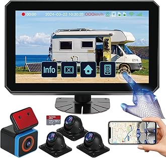 6CH AI 4G WiFi GPS Commercial Vehicle Camera System for Trucks/RVs/Trailers/Tractors, 10.1” Touch Screen Monitor with 4x1080P Rear/Side Cameras, Dual TF Card MDVR Recording, Live View via APP/Web/PC