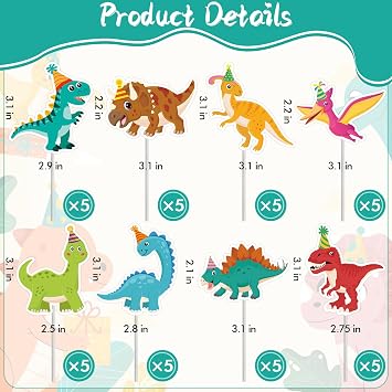 40Pcs Dinosaur Cupcake Toppers, Cute Tyrannosaurus Rex Triceratops Cupcake Picks Dinosaur Cake Topper Picks for Kids Birthday Baby Shower Dino Party Cake Toppers Decorations