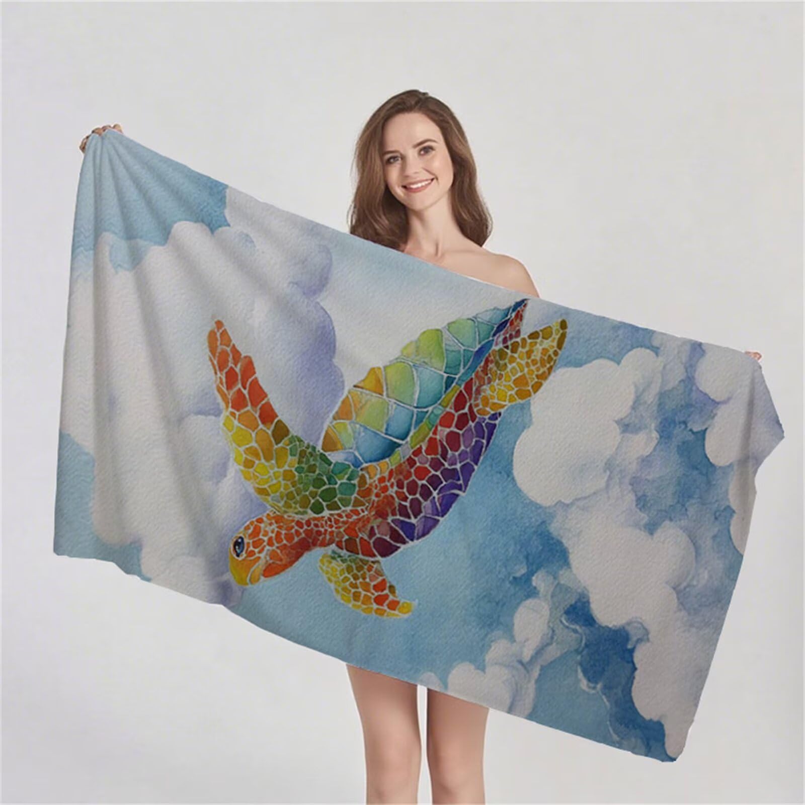 Toalla Playa Grande 80x180 cm, Microfibra Toalla Gimnasio De Secado Rápido, Toallas Baño Sin Arena, Toallas Playa Compacta Hombre Mujer Niños para Deportes, Natación con Bolsa (Tortuga Cielo) G1-1149