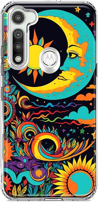 Mundaze - حافظة لهاتف Motorola Moto G Fast Slim Hybrid المقاوم للصدمات، غلاف صلب ناعم من مادة TPU، غطاء هاتف واقي عالي التحمل - Trippy Neon Glow Rainbow - Psychedelic Indie Hippie Indie Moon