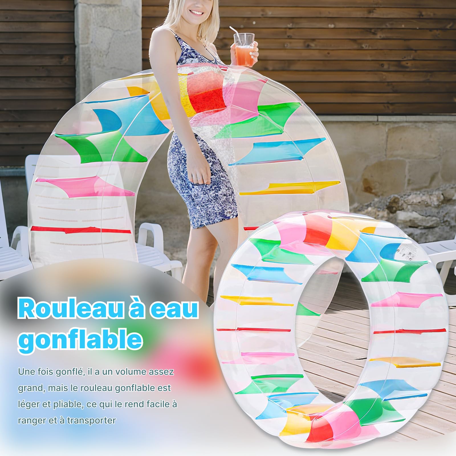 LOVIVER Rouleau Flottant pour Enfants et Adultes, Roue Aquatique Interactif Géante, Roue de Jeu Gonflable pour Eau et Herbe, Accessoire de Jeu pour la Piscine