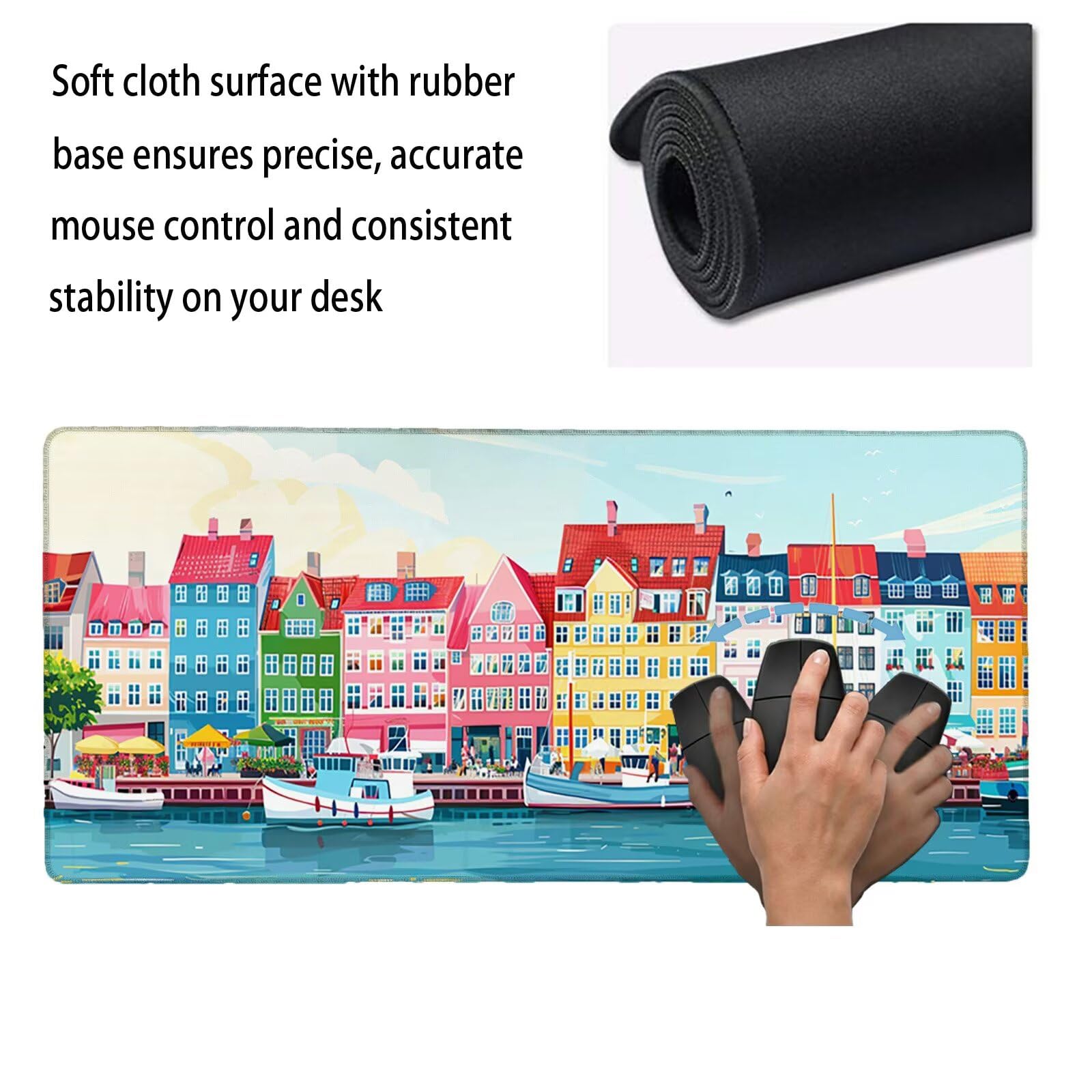 Tappetino Mouse XXL 1200 x 600 x 3 mm, Sottomano Scrivania, Case Grande Tappeto da Tavolo con Base in Gomma Antiscivolo e Bordi Cuciti, Impermeabile, per Ufficio, Computer e Gaming (Fiume) L-x2022