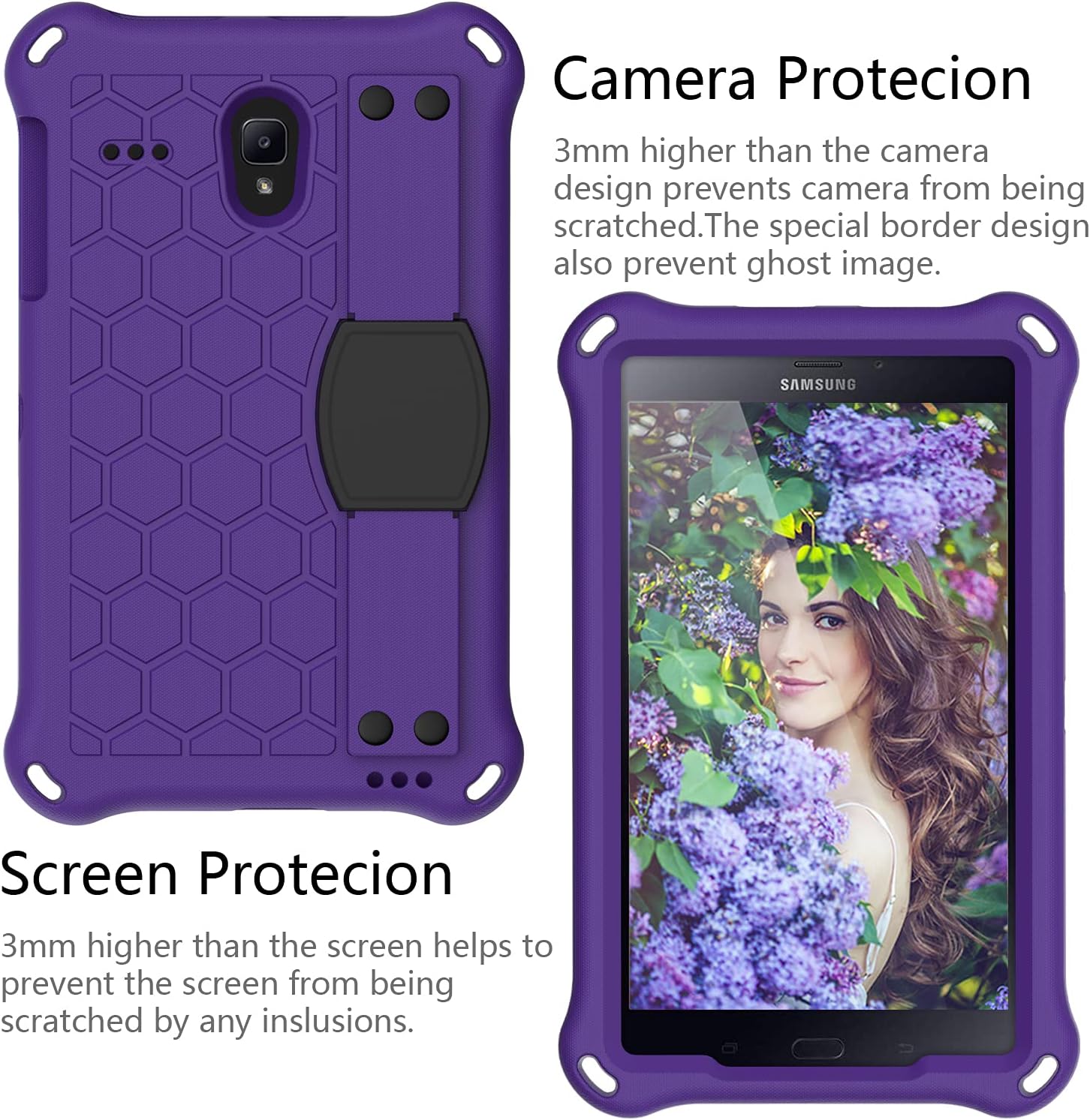 QYiD Kids Case for Galaxy Tab 4 8 inch SM-T330/T331/T335/T337, Kids Friendly Light Weight Non-Toxic EVA Shockproof Case with Handle Stand, Shoulder Belt for Samsung Galaxy Tab 4 8-inch, Purple/Black