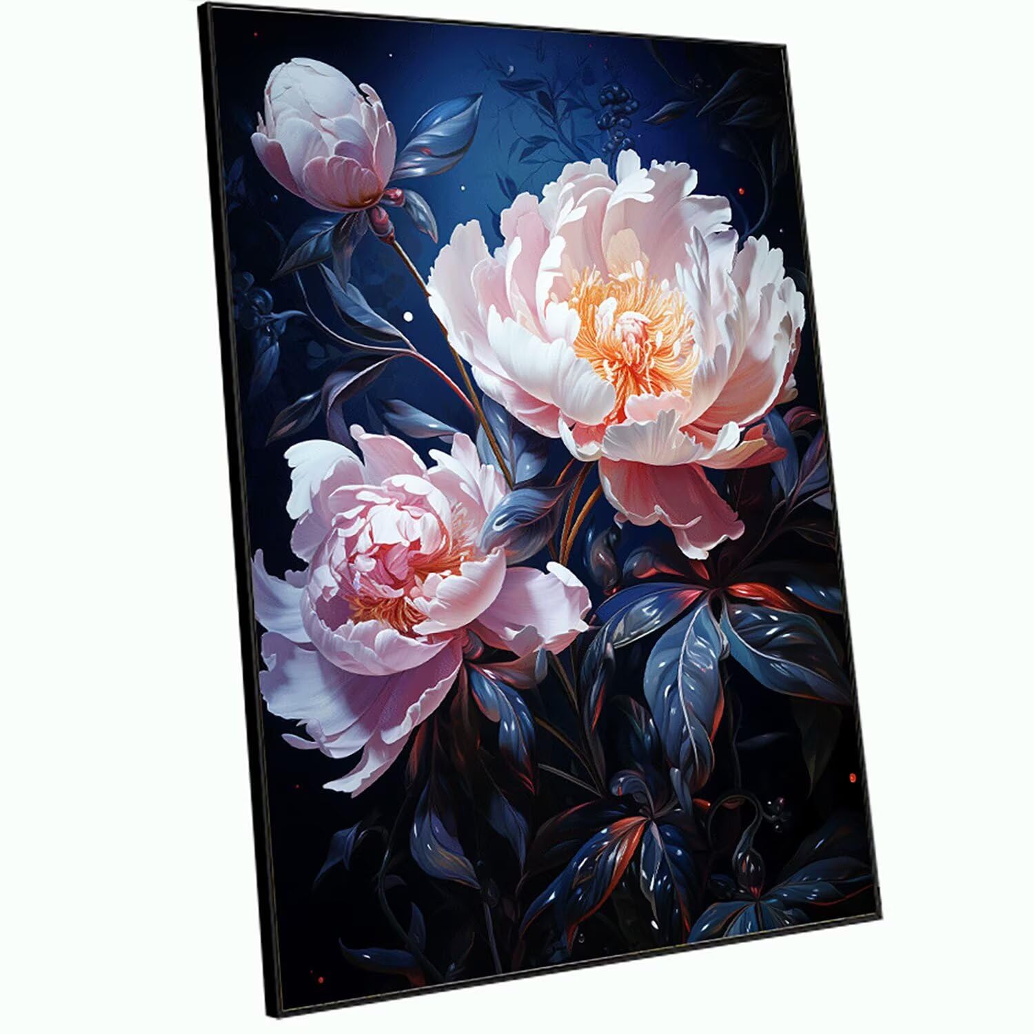 Obraz diamentowy duży 90 x 60 cm kwiat malowanie diamentami kompletny zestaw, DIY pełne wiertło piwonia mozaika kryształ górski malarstwo diamentowe, kryształowe obrazy artystyczne kreatywne koraliki