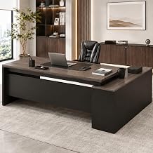 L Shaped Executive Desk, Modern Large Executive Office Desk with Reversible Cabinets, Built-In Cable Box, L-Shaped Computer Desk for Home Office Business Boss CEOGray Oak,63x23.6x29.5IN