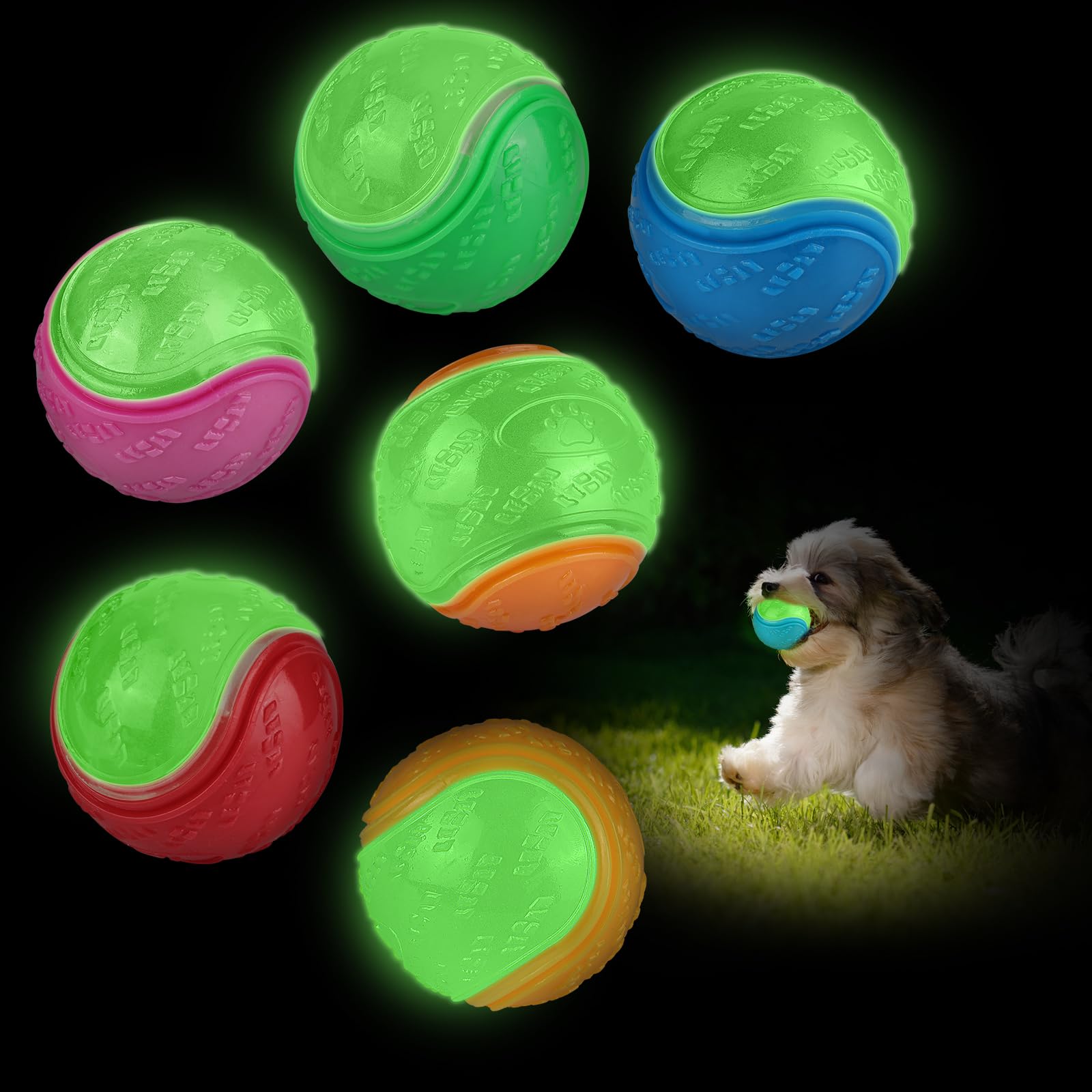 QKURT 4 Stück Glow Ball, Glow In The Dark Hundebal Produktbild-Vorschau 2