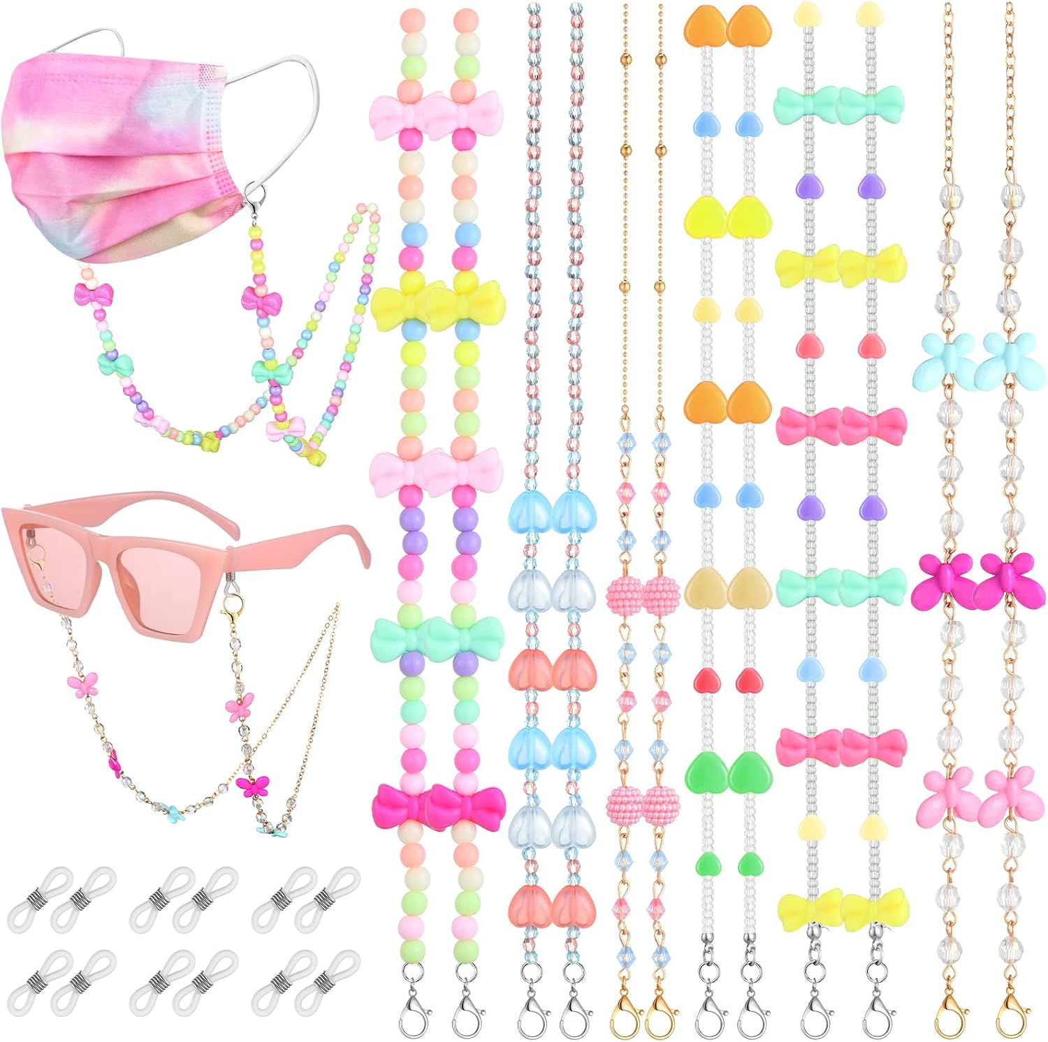 MTLEE 6 Pieces Glasses Strap for Kids Mask Lanyard Cute Beaded Glasses Chain Eyeglasses Strap for Women Girls