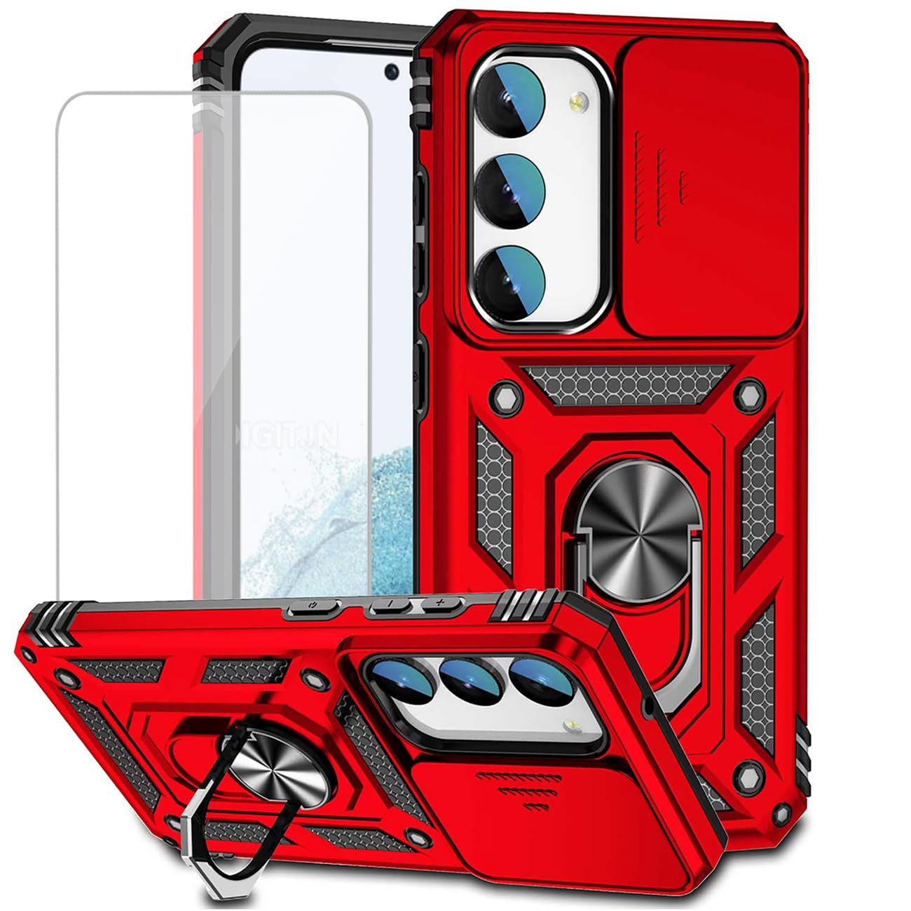 Yodueiv for Galaxy S23 Plus Case, Samsung S23+ SM-S916U Case with Tempered Glass Screen Protector and Slide Camera Cover, Magnetic Ring Car Mount