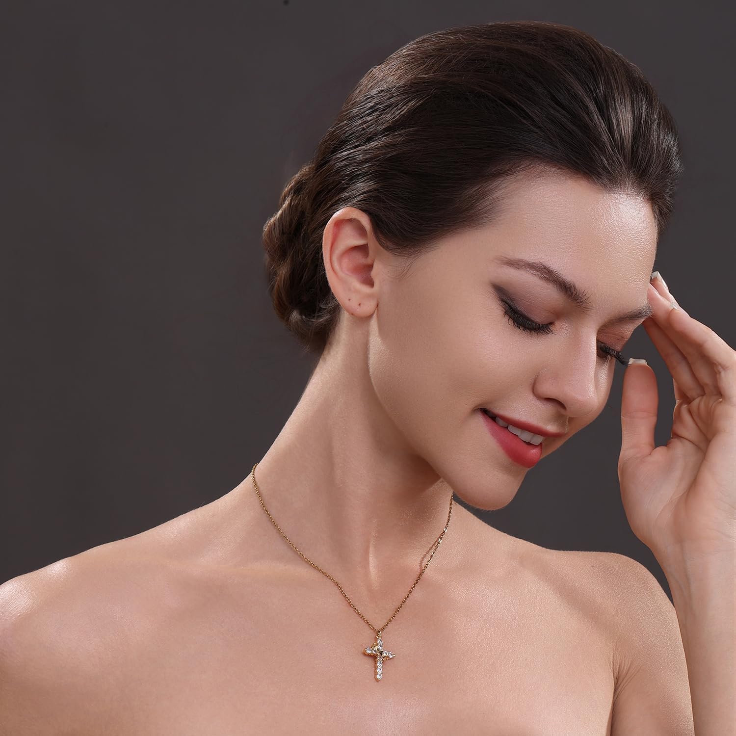 Crown Cross Necklace for Women,Crown Cross Pendant Necklace Simple Cubic Zirconia Necklaces Faith Cross Jewelry First Communion Necklace - Image 6