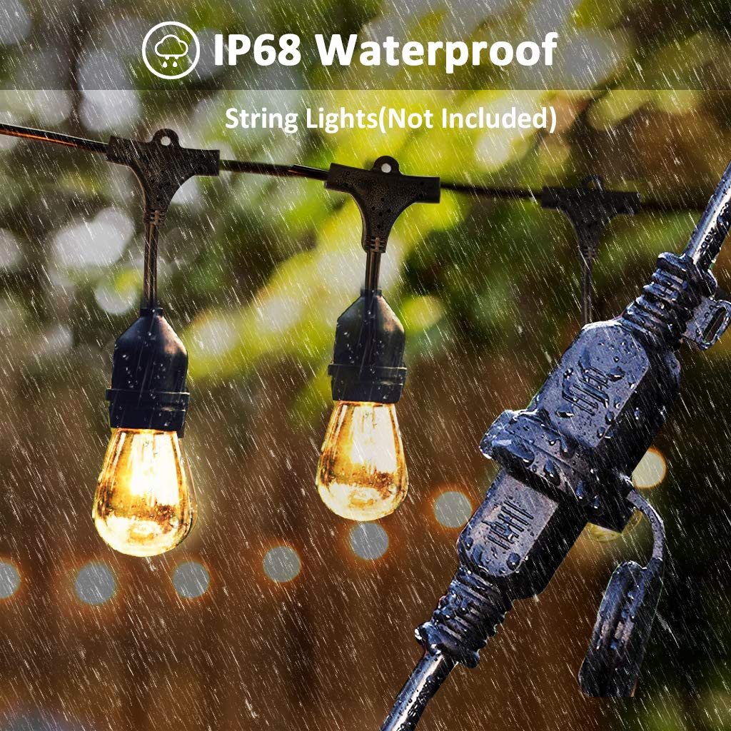 Outdoor Dimmer, Smart Plug-in RF Wireless Control Dimmer Switch for Dimmable LED String Lights, 240W Max Power, IP68 Waterproof, Remote Control Dimming Controller, 150FT Max Range