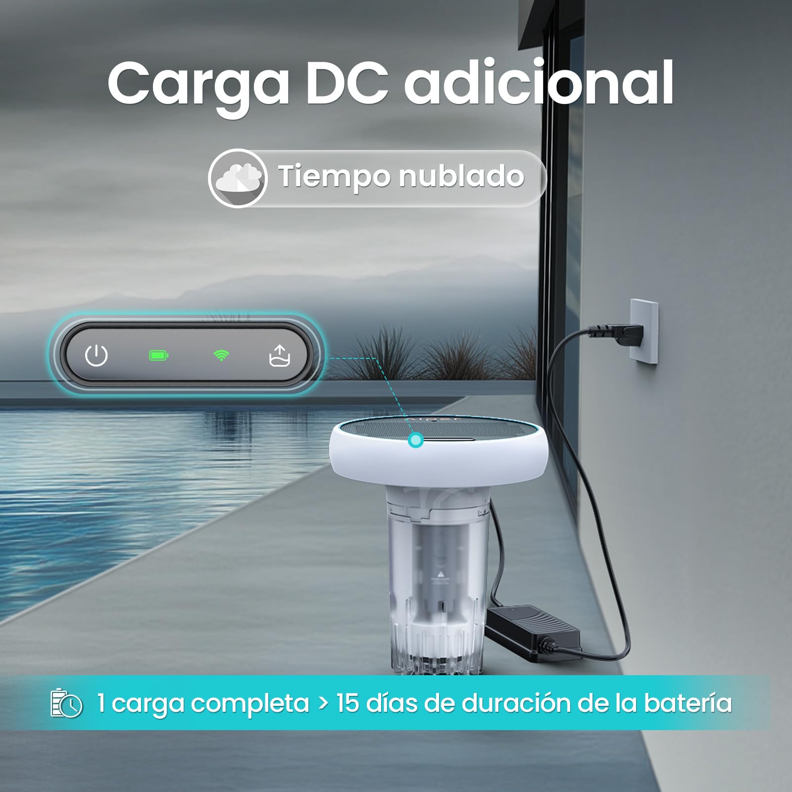 AIPER HydroComm Analizador Agua Piscina Inteligente – Monitor de Piscina con App, Análisis 5-en-1 (pH, ORP, EC, TDS, Temperatura), Supervisión Automática 24/7, Energía Solar + Batería