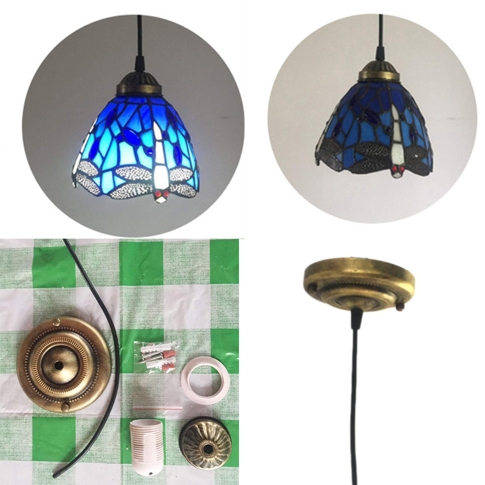 6-calowe niebieskie lampy wiszące Dragonfly ręcznie robione witraże klosz żyrandol lampa sufitowa do sypialni kuchnia wyspa salon E27