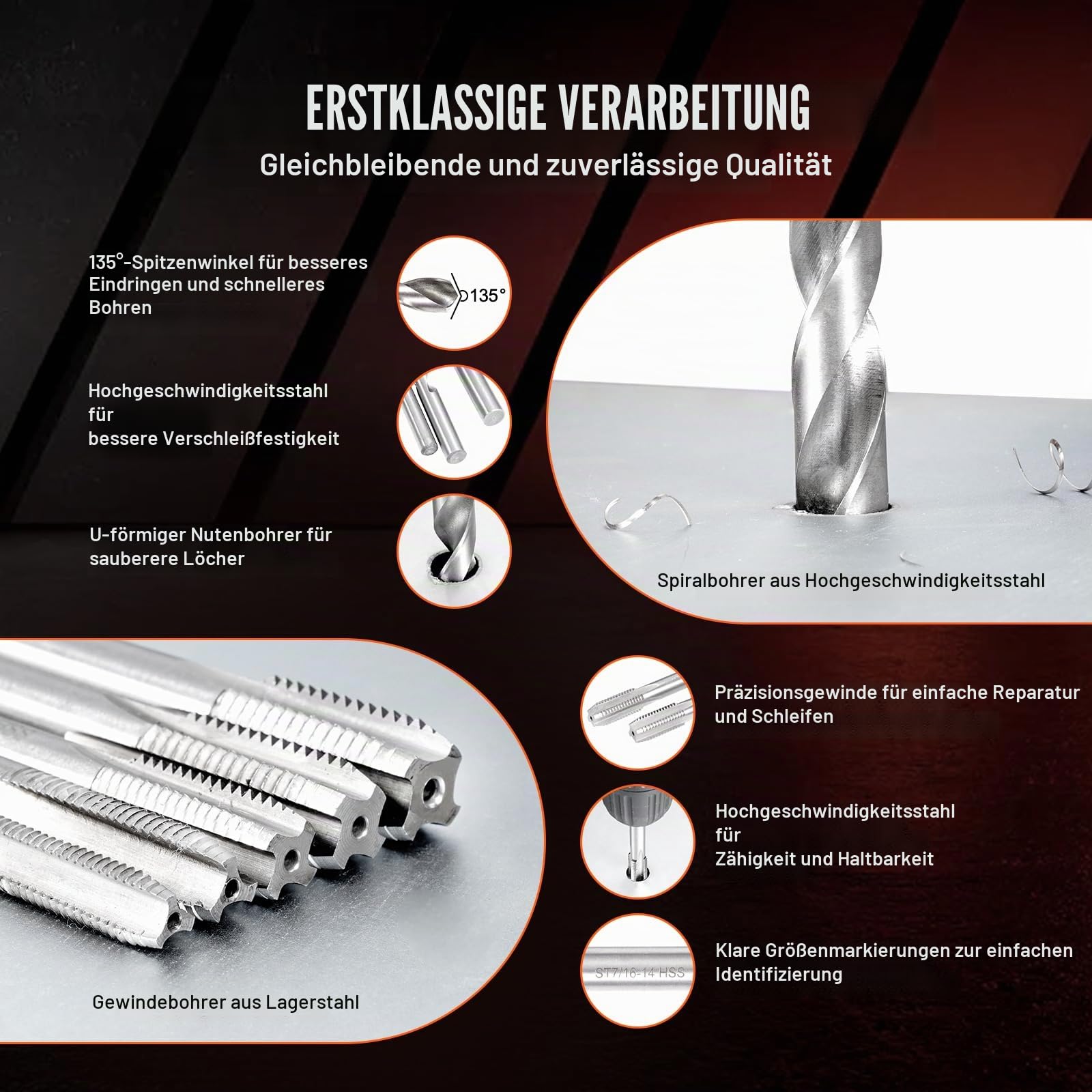 VEVOR Gewindereparatur Gewindereparatursatz Gewinde Reparatur Set 338-teilig, SAE- und metrisches Helicoil-Set Gewindereparaturwerkzeuge M5 M6 M8 M10 M12 1/4 5/16 3/8 7/16 1/2 Zoll HSS-Bohrer